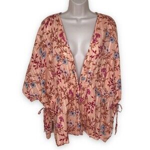 Haute Hippie Tribe Kimono Ruana Boho Floral Tie Side Top Women Size Large